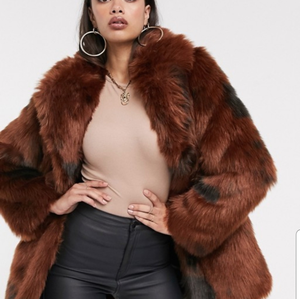 Asos Design faux fur cow print coat